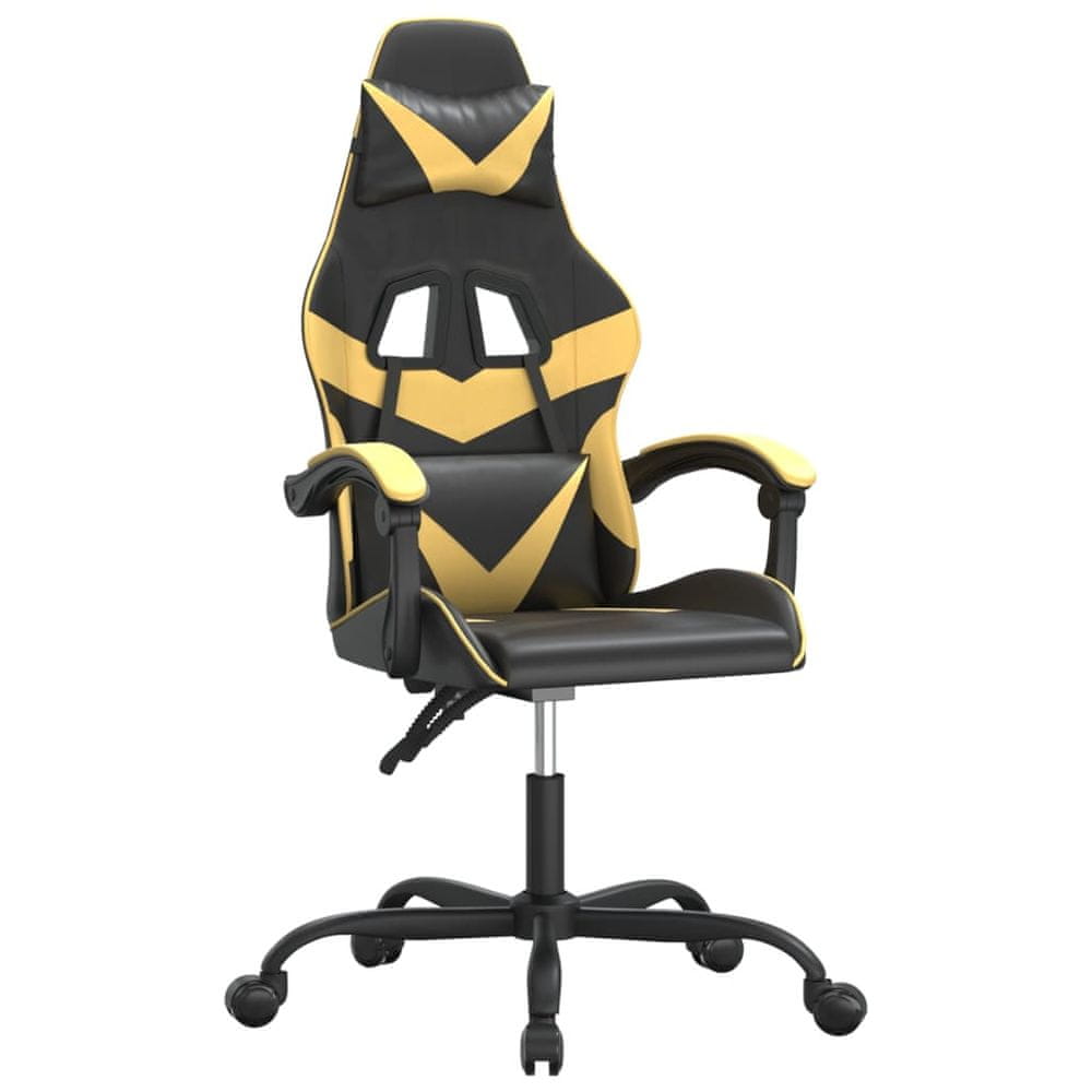 Vidaxl Otočná herná stolička čierna a zlatá umelá koža